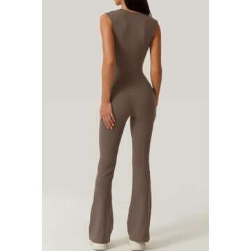 QINSEN Women's Sweetheart Neck Sleeveless Tank Jumpsuit Long Pants Flared Romper Khakis S