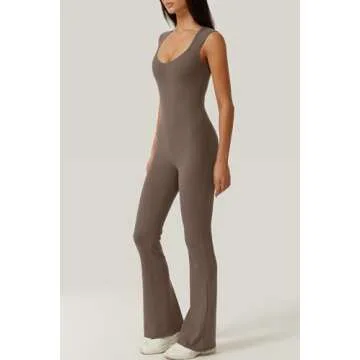 QINSEN Women's Sweetheart Neck Sleeveless Tank Jumpsuit Long Pants Flared Romper Khakis S