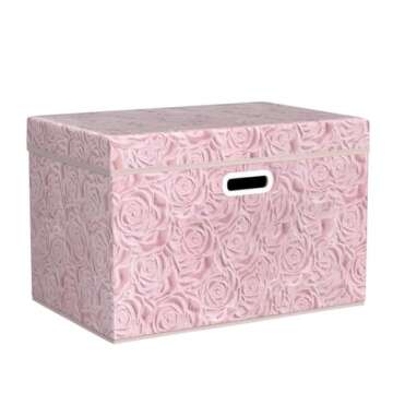 PRANDOM Larger Collapsible Storage Boxes with Lids Fabric Decorative Bins Cubes Organizer Containers Baskets Handles Divider for Bedroom Closet Living Room Pink 17.7x11.8x11.8 Inch 3 Pack