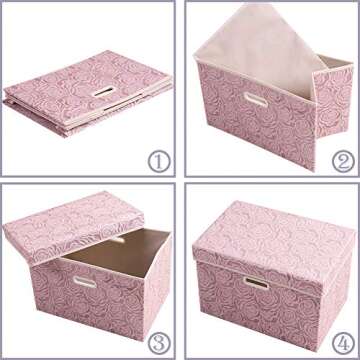 PRANDOM Larger Collapsible Storage Boxes with Lids Fabric Decorative Bins Cubes Organizer Containers Baskets Handles Divider for Bedroom Closet Living Room Pink 17.7x11.8x11.8 Inch 3 Pack
