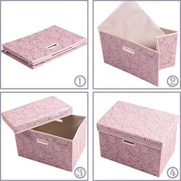 PRANDOM Larger Collapsible Storage Boxes with Lids Fabric Decorative Bins Cubes Organizer Containers Baskets Handles Divider for Bedroom Closet Living Room Pink 17.7x11.8x11.8 Inch 3 Pack
