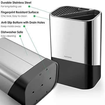 Universal Knife Block without Knives and Utensil Holder for Countertop, Matoyo 2-in-1 Stainless Stee...