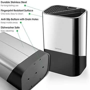 Universal Knife Block without Knives and Utensil Holder for Countertop, Matoyo 2-in-1 Stainless Stee...