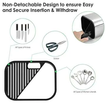 Universal Knife Block without Knives and Utensil Holder for Countertop, Matoyo 2-in-1 Stainless Steel Kitchen Knife Holder for Kitchen Counter, Fingerprint Resistant (Knife/Utensil Holder Silver)