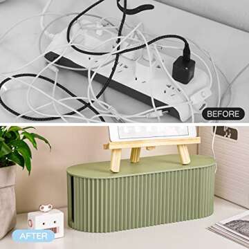 FABROK Cable Management Box, Cord Organizer Box with 10 Cable Ties, Power Strip Storage to Hide Charger Adapter Power Cord Charging Station(Small/Green)
