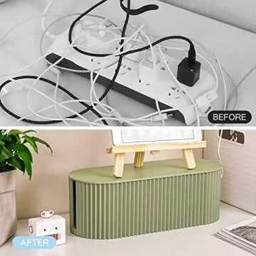 FABROK Cable Management Box, Cord Organizer Box with 10 Cable Ties, Power Strip Storage to Hide Charger Adapter Power Cord Charging Station(Small/Green)
