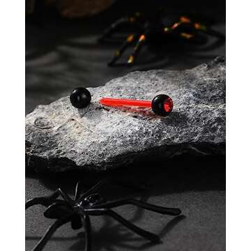 COCHARM 4PCS Black Red Coffin Tongue Rings Acrylic Flexible 14g Plastic Tongue Rings Flat Flower Tongue Rings Red CZ Tongue Barbell Black White Eye Tongue Piercing Jewelry