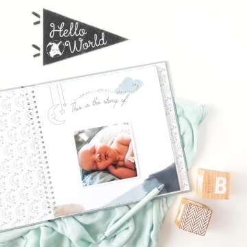 Lucy Darling Baby Memory Book, Luxury Baby First Year Book & Photo Album for Baby Boy/Girl, Keepsake Baby Books & Journals, Gender Neutral Memories & Milestone Book, Pregnancy Gift - Celestial Skies
