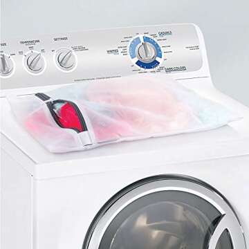 mDesign Large Laundry Mesh Wash Bag - Fine Weave Fabric, Zipper Closure, Washing Machine and Dryer S...