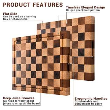CASANIER Acacia Wood Cutting Board with Scrapers -1.5” Thick Extra Large Butcher Block, Reversible Chopping Board with Juice Groove & Handle Serving Tray for Charcuterie, Gift for Housewarming -18”x14