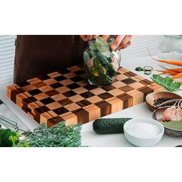 CASANIER Acacia Wood Cutting Board with Scrapers -1.5” Thick Extra Large Butcher Block, Reversible Chopping Board with Juice Groove & Handle Serving Tray for Charcuterie, Gift for Housewarming -18”x14