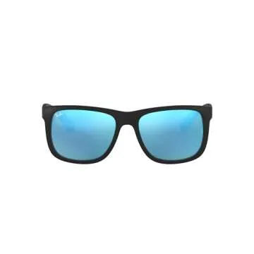 Ray-Ban RB4165 Justin Rectangular Sunglasses, Rubber Black/Blue Flash, 55 mm