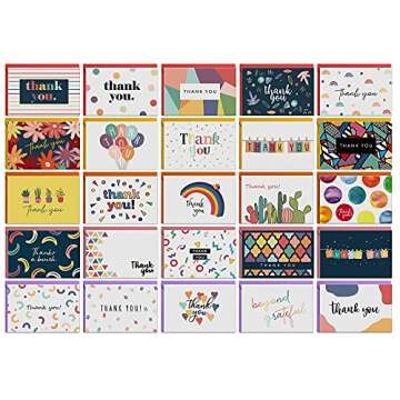Dessie 100 Unique Thank You Cards Bulk - Blank Note Cards with 100 Different, Colorful Designs, No r...
