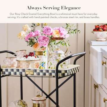 MacKenzie-Childs Checkered Enamel Serving Bowl for Entertaining, Everything Bowl, Rosy Check