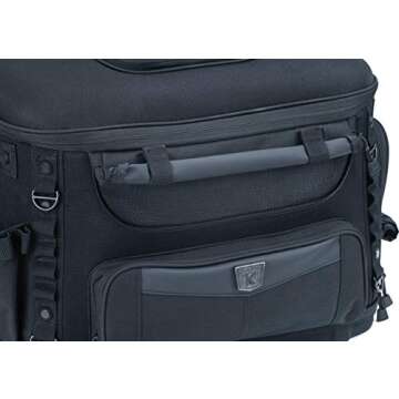 Kuryakyn 5288 Grand Pet Palace: Portable Weather Resistant Motorcycle Dog/Cat Carrier Crate for Luggage Rack or Passenger Seat with Sissy Bar Straps, Black 35 lbs Capacity