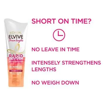 L'Oreal Paris Elvive Dream Lengths Rapid Reviver Power Conditioner, Nourishing & Strengthening Treatment, Enriched with Castor Oil, For Long, Damaged Hair 180ml