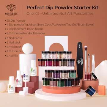 Modelones Dip Powder Nail Kit Starter, 20 Colors Nude Pink Purple Brown Red Dipping Powder Liquid Set Base&Top Activator for French Nail Art Salon DIY Kit