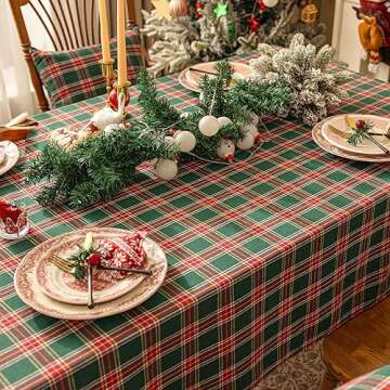 Softalker Christmas Checkered Tartan Rectangle Tablecloth - Green Buffalo Plaid Xmas Table Cloths, Stain Resistant Washable Table Cover for Dining/Parties/Holiday Decor, 52 x 70 Inch