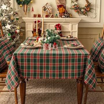 Softalker Christmas Checkered Tartan Rectangle Tablecloth - Green Buffalo Plaid Xmas Table Cloths, Stain Resistant Washable Table Cover for Dining/Parties/Holiday Decor, 52 x 70 Inch