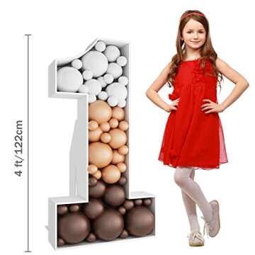 JoyBox Design 4ft Mosaic Balloon Frame Number 1 Light Up Marquee Pre-Cut Kit Number Cut-Out Extra Large Foam Board Backdrop Birthday Baby Party Anniversary…