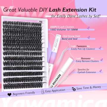 Lash Clusters Kit Fluffy Eyelash Extension Kit Thick Volume Individual Lashes 100D 10-18mm 300pcs Ey...