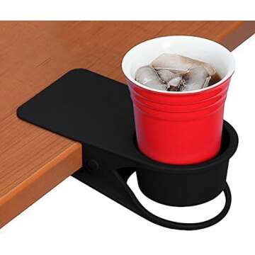 SERO Innovation Cup Clip Drink Holder - Black - Snap to Tables, desks, Chairs, Shelves, counters. Keep Your Beverage, Smartphone or Other Small Item Secure and Out of The Way.