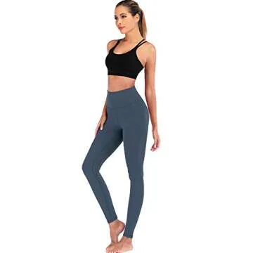 ECHOINE Womens Yoga Legging - Buttery Soft Tummy Control High Waist Workout Pants Sports Legging Tights Grey Blue
