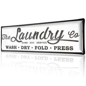 Laundry Room Sign，Wash Dry Fold Press Enamel Laundry Sign for Laundry Room, Vintage Large Laundry ...