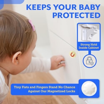 Eco Baby Magnetic Cabinet Locks for Babies - Magnetic Baby Proofing Cabinet Locks, Child Locks for Cabinets Drawers Doors for Back to School - Easy Installation No Tools Required (12 Pack and 2 Keys)