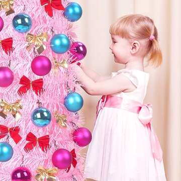 FHOZGECY Pop Up Christmas Tree, 5FT Collapsible Christmas Tree with 30 LED Multicolor Lights, Tinsel Pencil Christmas Tree with Ball Bowknot Gift Box for Indoor, Party, Xmas, Home,Office Decor