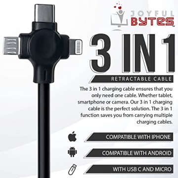 Joyful Bytes 3-in-1 Retractable Fast Charge Cable with Stand
