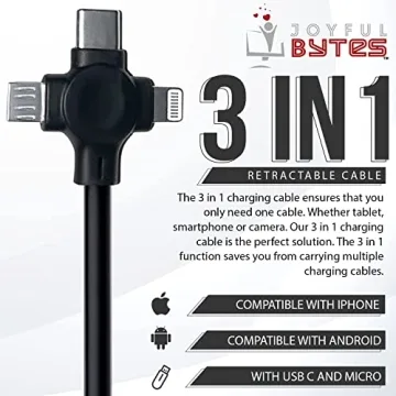 Joyful Bytes 3-in-1 Retractable Fast Charge Cable with Stand