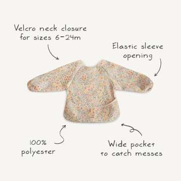 mushie Long Sleeve Baby Bib | Mess Free & Waterproof Fabric for Toddlers | Adjustable Fit for Ages 6...