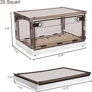 haomsj Stackable Storage Bins Collapsible Closet Organizer Clear Box Large Cube Plastic Container with Handles & Wheels, 2 Ways to Open for Playroom, Home and Camping Cabinet (25Quarts+3Pcs, White)