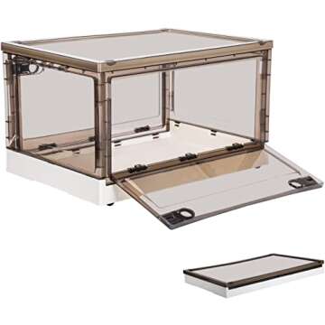 haomsj Stackable Storage Bins Collapsible Closet Organizer Clear Box Large Cube Plastic Container with Handles & Wheels, 2 Ways to Open for Playroom, Home and Camping Cabinet (25Quarts+3Pcs, White)