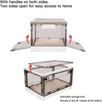 haomsj Stackable Storage Bins Collapsible Closet Organizer Clear Box Large Cube Plastic Container with Handles & Wheels, 2 Ways to Open for Playroom, Home and Camping Cabinet (25Quarts+3Pcs, White)