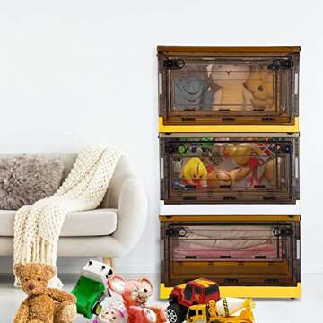 haomsj Stackable Storage Bins Collapsible Closet Organizer Clear Box Large Cube Plastic Container with Handles & Wheels, 2 Ways to Open for Playroom, Home and Camping Cabinet (25Quarts+3Pcs, White)