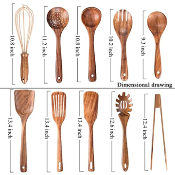 Natural Teak Wood Kitchen Utensils Set for Cooking