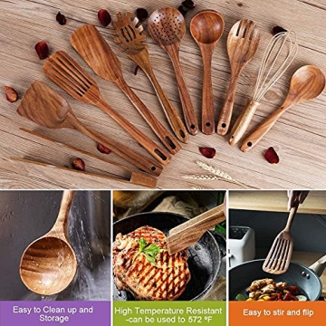 Natural Teak Wood Kitchen Utensils Set for Cooking