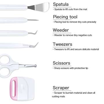 Basic Tools Set Craft Weeding Vinyl Tools Set, BIZK 6pcs Cardstock Crafting Tools Kit for Cricut 631 651 751 Vinyl (Pink)
