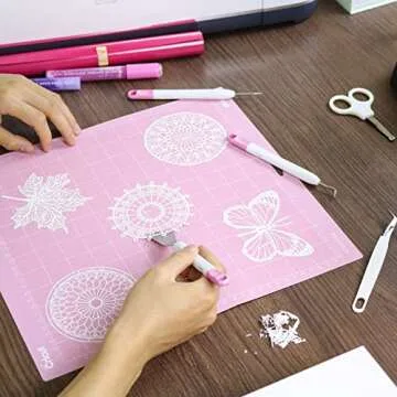 Basic Tools Set Craft Weeding Vinyl Tools Set, BIZK 6pcs Cardstock Crafting Tools Kit for Cricut 631 651 751 Vinyl (Pink)