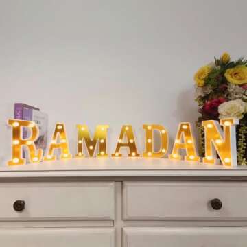 Fadraney 7Pcs Ramadan LED Letter Lights for Elegant Table Decoration