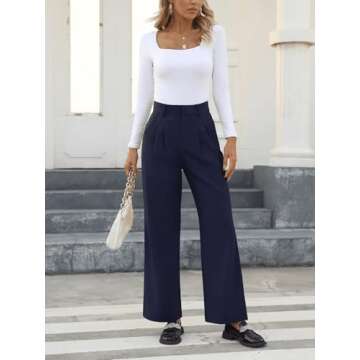 NIMIN High Waisted Work Pants for Women Office Business Casual Pants Dressy Trousers Wide Leg Slacks with Pockets 2024 Navy Blue Medium