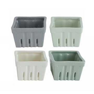 Creative Co-Op Square Stoneware (Set of 4 Colors) Berry Bowls, L x W x H, Multi