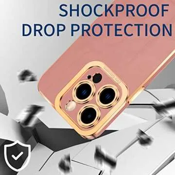 Naiadiy Pro Grade Luxury Plating Series Case Designed for iPhone 14 Pro Max 6.7 Inch 2022, Camera Lens Protection, Simple Style Gold Electroplated Soft Phone Case - Pink