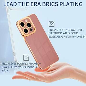 Naiadiy Pro Grade Luxury Plating Series Case Designed for iPhone 14 Pro Max 6.7 Inch 2022, Camera Lens Protection, Simple Style Gold Electroplated Soft Phone Case - Pink