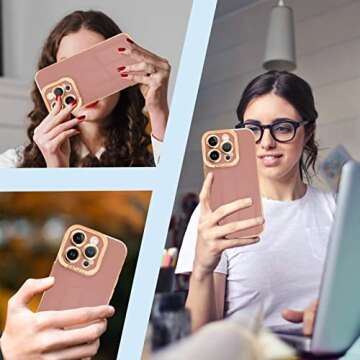 Naiadiy Pro Grade Luxury Plating Series Case Designed for iPhone 14 Pro Max 6.7 Inch 2022, Camera Lens Protection, Simple Style Gold Electroplated Soft Phone Case - Pink