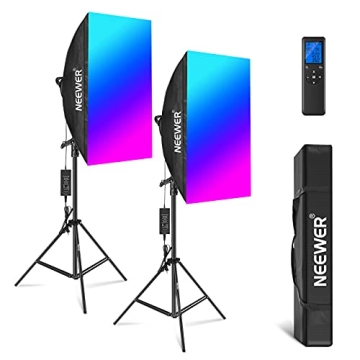 Neewer RGB LED Softbox Lighting Kit with 2.4G Remote: 2-Pack 48W Dimmable LED Light Head with 3200~5600K/CRI95+/360°Full Color/10 Scene Effect with Softbox, Stand and Carry Bag for Studio Photography