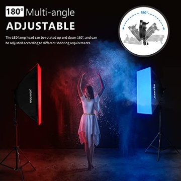 Neewer RGB LED Softbox Lighting Kit with 2.4G Remote: 2-Pack 48W Dimmable LED Light Head with 3200~5600K/CRI95+/360°Full Color/10 Scene Effect with Softbox, Stand and Carry Bag for Studio Photography