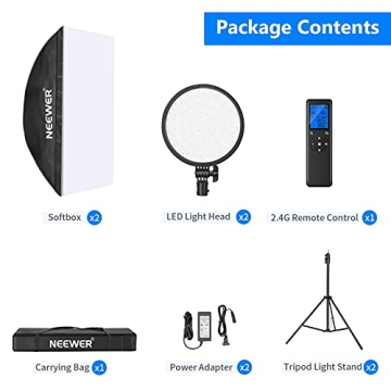 Neewer RGB LED Softbox Lighting Kit with 2.4G Remote: 2-Pack 48W Dimmable LED Light Head with 3200~5600K/CRI95+/360°Full Color/10 Scene Effect with Softbox, Stand and Carry Bag for Studio Photography